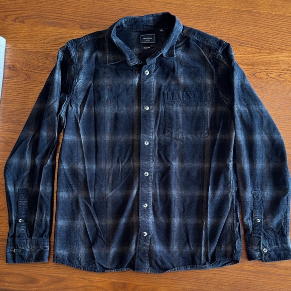 7 Diamonds Navy Plaid Textured Shirt - Picture 1 of 3